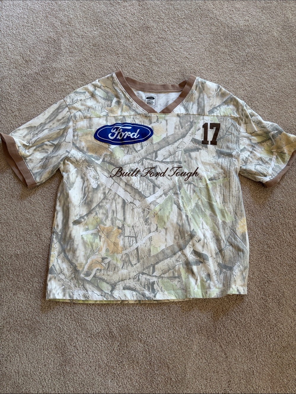 Ford Camo Short Sleeve Tee with Blue Logo and Brown Trim Size XS